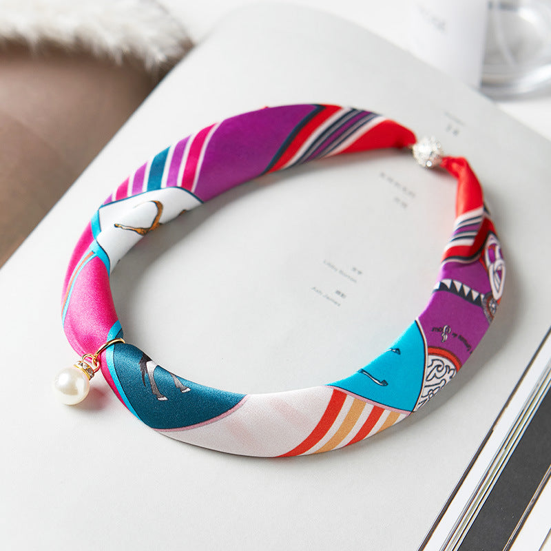 inRealSilk #ZS-1211 40cm 100% Silk Necklace Scarf Soft And Breathable&Fine Printing Hand-Sewn