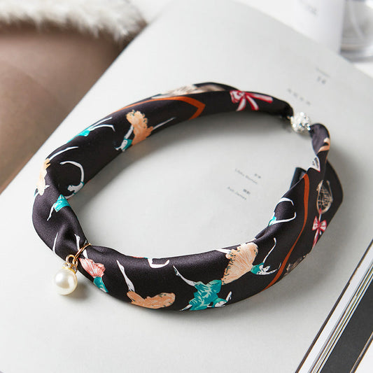 inRealSilk #ZS-1212 40cm 100% Silk Necklace Scarf Soft And Breathable&Fine Printing Hand-Sewn