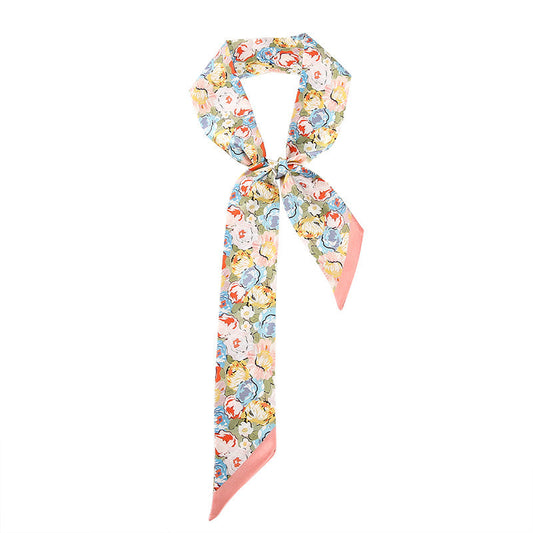 inRealSilk Twilly Pink Flowers 125cm*6cm 100% Silk (Mulberry Silk)Hypotenuse Hair Bands&Bags Ribbons&Neckband