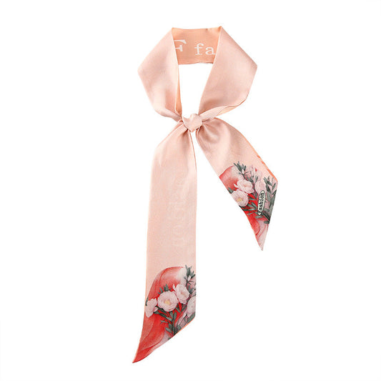 inRealSilk Twilly Pink Roses 125cm*6cm 100% Silk (Mulberry Silk)Hypotenuse Hair Bands&Bags Ribbons&Neckband
