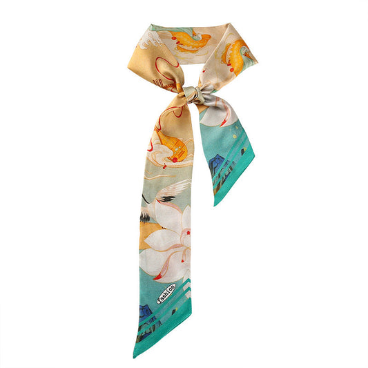 inRealSilk Twilly Mural Painting 125cm*6cm 100% Silk (Mulberry Silk)Hypotenuse Hair Bands&Bags Ribbons&Neckband
