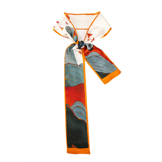 inRealSilk Twilly Sunset and Hills 125cm*6cm 100% Silk (Mulberry Silk)Hypotenuse Hair Bands&Bags Ribbons&Neckband