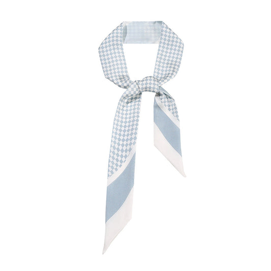 inRealSilk Twilly Light Blue Checkerboard 125cm*6cm 100% Silk (Mulberry Silk)Hypotenuse Hair Bands&Bags Ribbons&Neckband