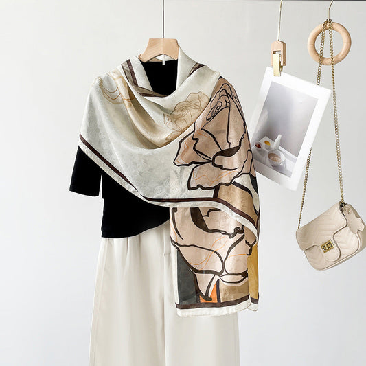 inRealSilk ZS25-Edge Rose Khaki 55cm*170cm 100% Silk Shawls