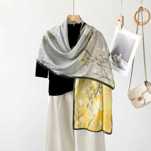 inRealSilk ZS25-Melange Of Black And Yellow 55cm*170cm 100% Silk Shawls