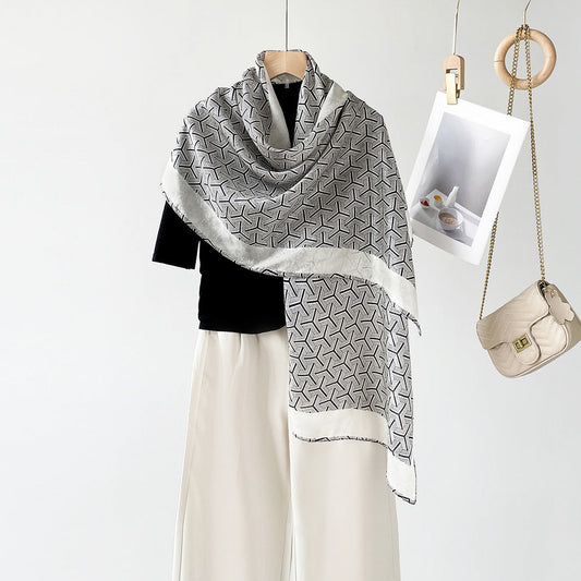 inRealSilk ZS25-Black And Gray 55cm*170cm 100% Silk Shawls
