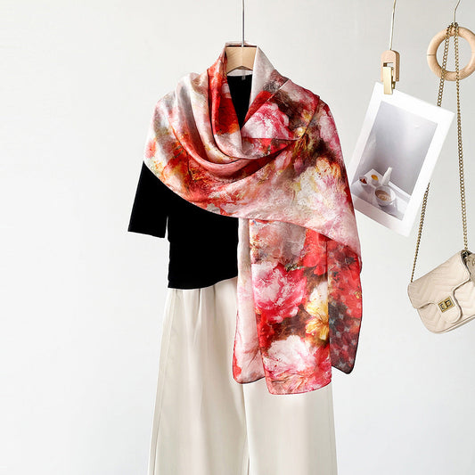 inRealSilk ZS25-Red 55cm*170cm 100% Silk Shawls