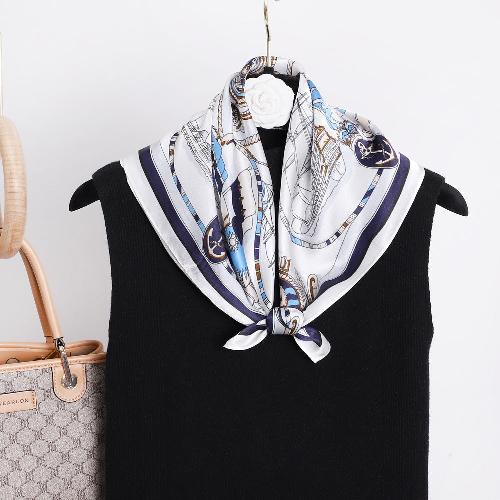 inRealSilk Sailboat 53cm*53cm Print 100% Small Square Silk Scarf Neckerchiefs&Bandana