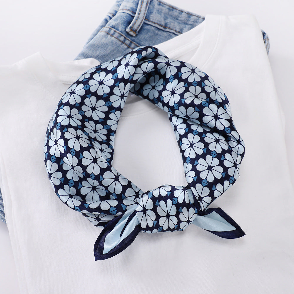 inRealSilk Pale Blue Floret 53cm*53cm Print 100% Small Square Silk Scarf Neckerchiefs&Bandana