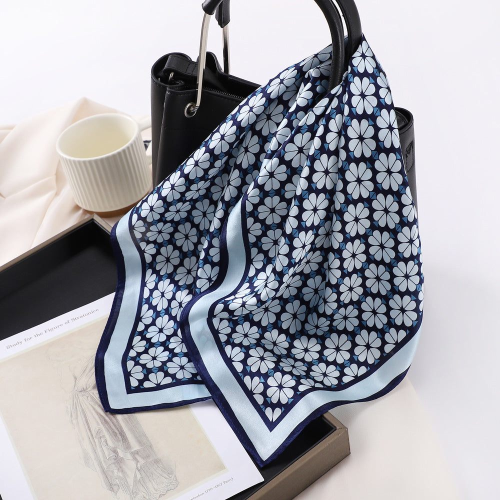inRealSilk Pale Blue Floret 53cm*53cm Print 100% Small Square Silk Scarf Neckerchiefs&Bandana