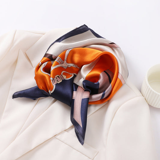 inRealSilk Orange With Blue Trim 53cm*53cm Print 100% Small Square Silk Scarf Neckerchiefs&Bandana