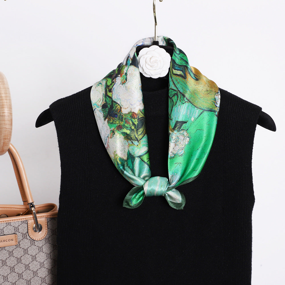 inRealSilk Green Vase 53cm*53cm Print 100% Small Square Silk Scarf Neckerchiefs&Bandana