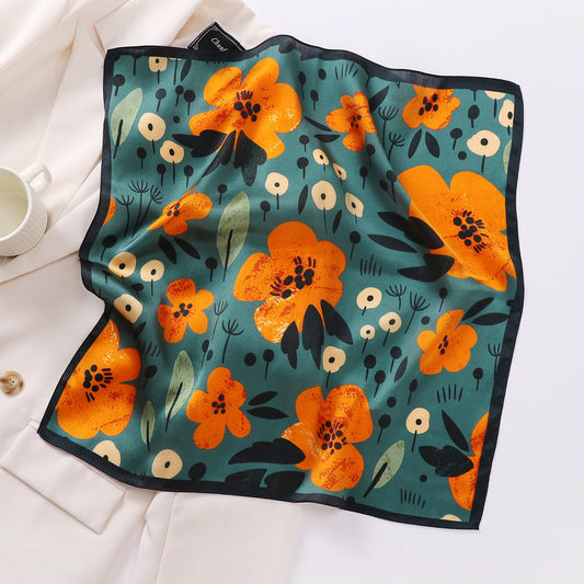 inRealSilk Orange Flower 53cm*53cm Print 100% Small Square Silk Scarf Neckerchiefs&Bandana