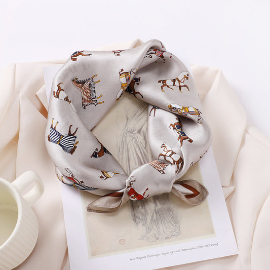 inRealSilk Stallion Pattern On White Background 53cm*53cm Print 100% Small Square Silk Scarf Neckerchiefs&Bandana