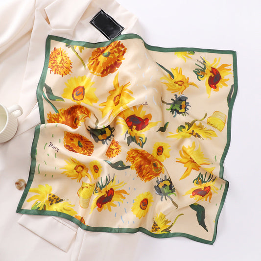 inRealSilk Sunflower 53cm*53cm Print 100% Small Square Silk Scarf Neckerchiefs&Bandana