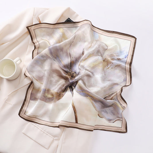 inRealSilk A Silver-Gray Flower 53cm*53cm Print 100% Small Square Silk Scarf Neckerchiefs&Bandana