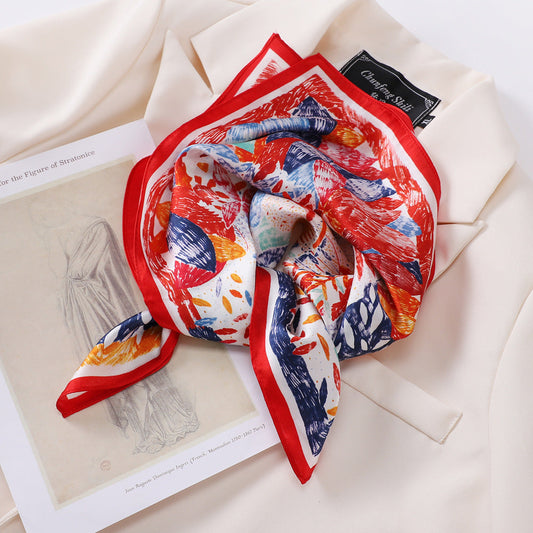 inRealSilk Nepal Red 53cm*53cm Print 100% Small Square Silk Scarf Neckerchiefs&Bandana