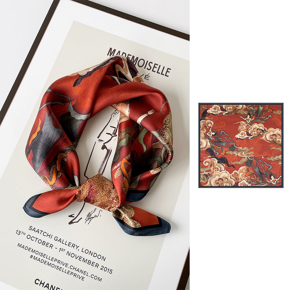 inRealSilk Dunhuang Flying Sky 66cm*66cm 100% Silk Small Square Scarf Small Neckerchief with Suit