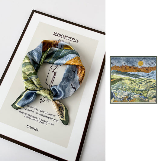inRealSilk Rustic Oil Painting 66cm*66cm 100% Silk Small Square Scarf Small Neckerchief with Suit