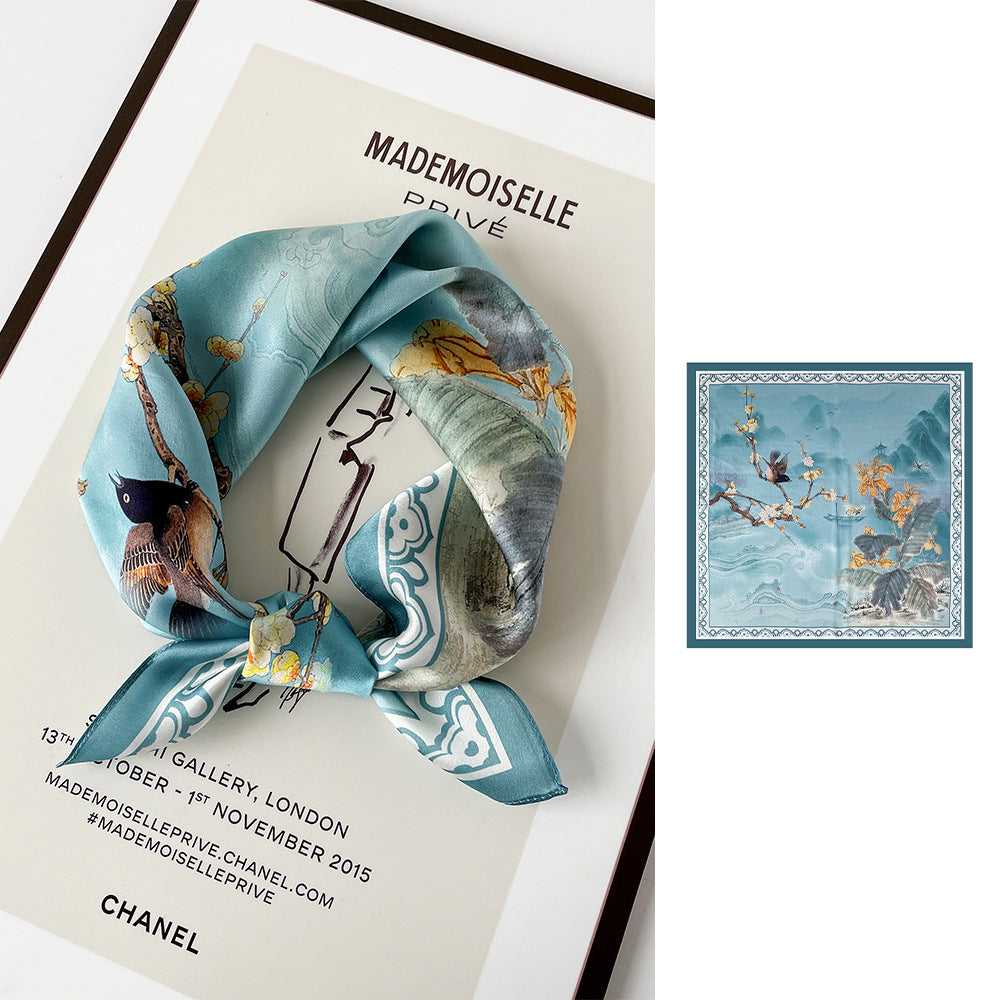 inRealSilk Aquamarine 66cm*66cm 100% Silk Small Square Scarf Small Neckerchief with Suit