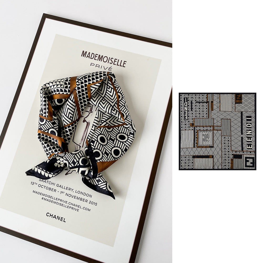 inRealSilk Geometric Pattern 66cm*66cm 100% Silk Small Square Scarf Small Neckerchief with Suit