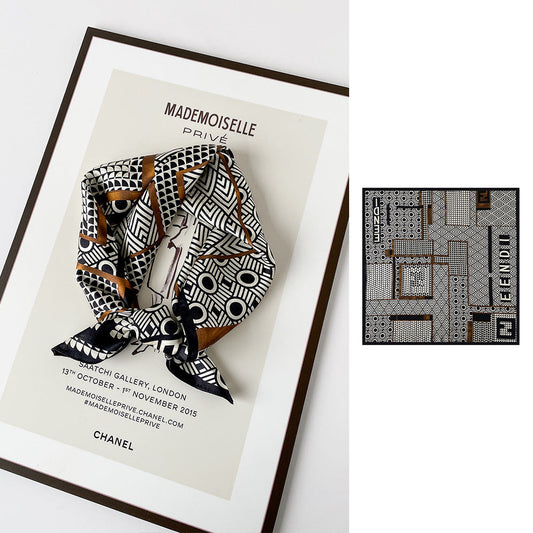 inRealSilk Geometric Pattern 66cm*66cm 100% Silk Small Square Scarf Small Neckerchief with Suit