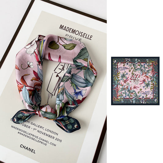 inRealSilk Flowers And Plants 66cm*66cm 100% Silk Small Square Scarf Small Neckerchief with Suit
