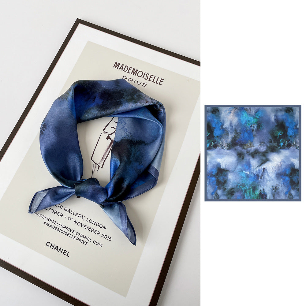inRealSilk Blue 66cm*66cm 100% Silk Small Square Scarf Small Neckerchief with Suit
