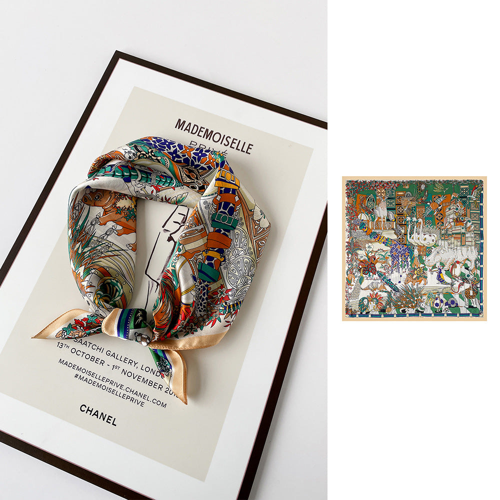 inRealSilk Animal Kingdom 66cm*66cm 100% Silk Small Square Scarf Small Neckerchief with Suit