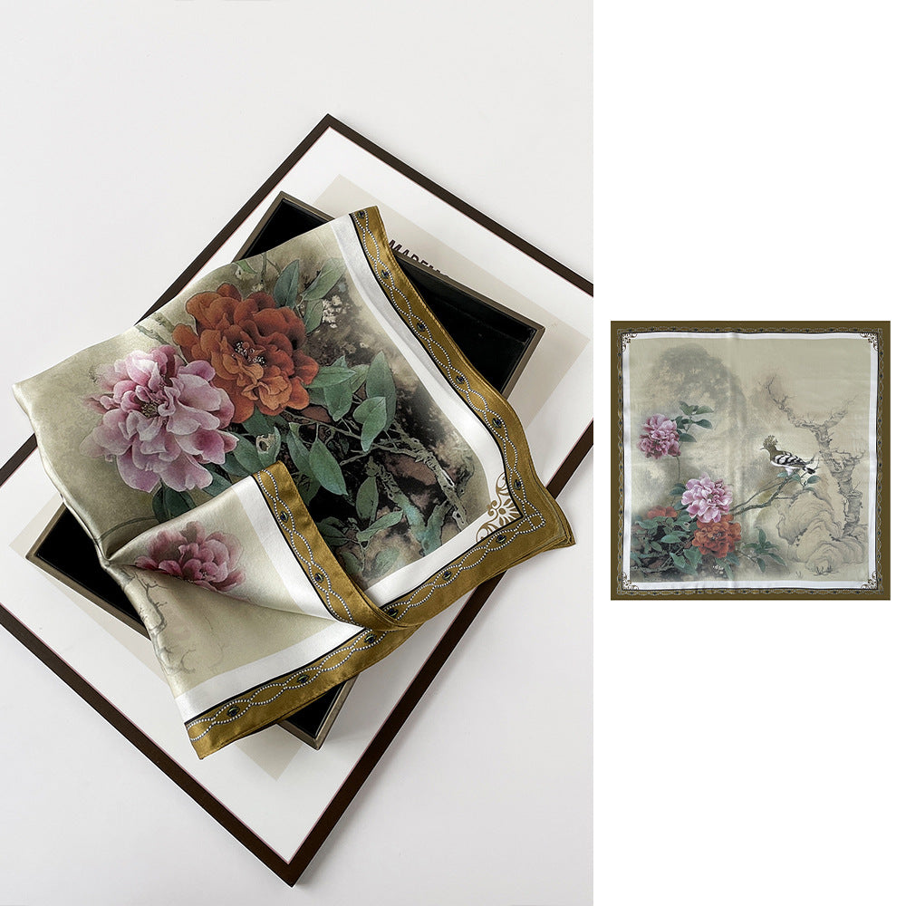 inRealSilk Black and White Magpie 66cm*66cm 100% Silk Small Square Scarf Small Neckerchief with Suit