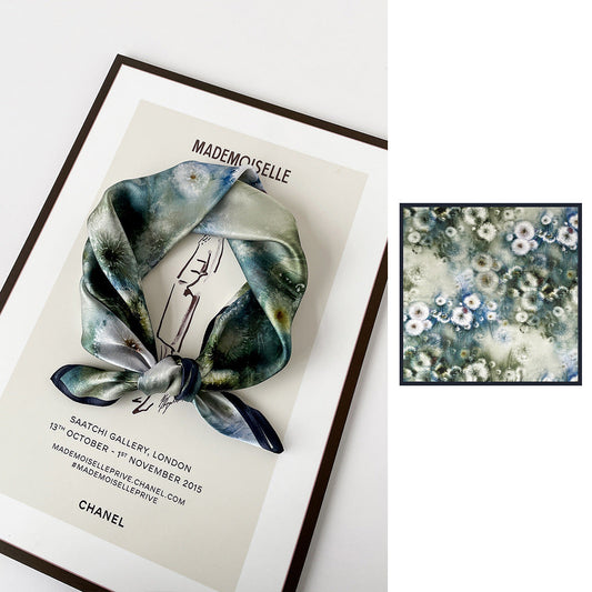 inRealSilk Taraxacum Mongolicum 66cm*66cm 100% Silk Small Square Scarf Small Neckerchief with Suit