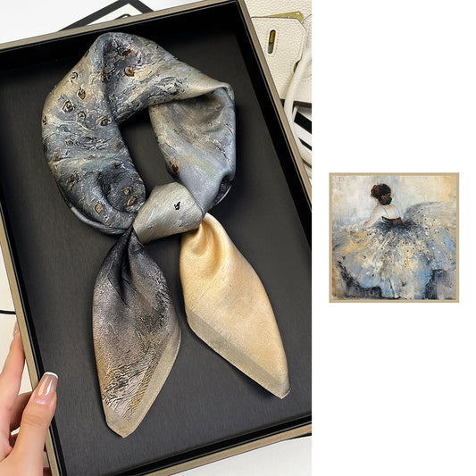 inRealSilk ZS7005-Ballet Girl 66cm*66cm 100% Silk Small Square Scarf Small Neckerchief with Suit