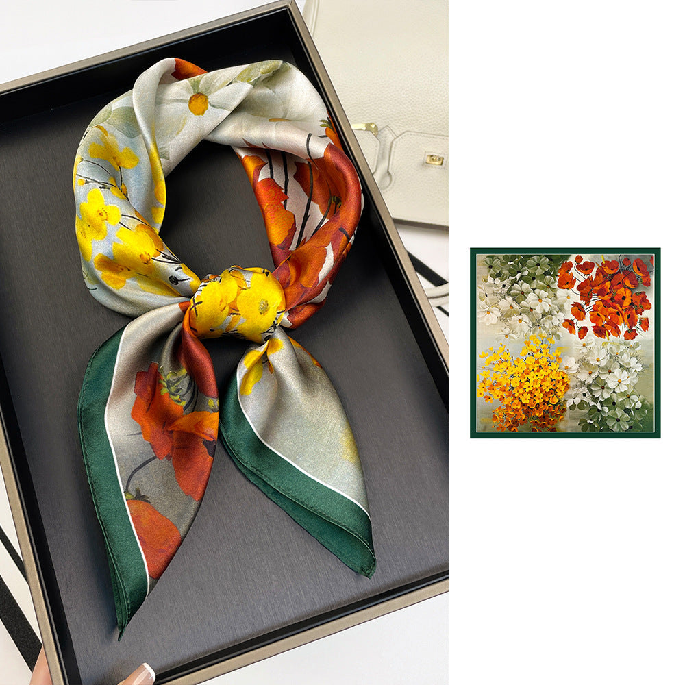 inRealSilk ZS7005-Flourishing Blossom 66cm*66cm 100% Silk Small Square Scarf Small Neckerchief with Suit