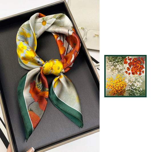 inRealSilk ZS7005-Flourishing Blossom 66cm*66cm 100% Silk Small Square Scarf Small Neckerchief with Suit