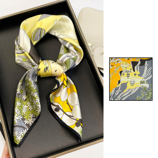 inRealSilk Yellow 66cm*66cm 100% Silk Small Square Scarf Small Neckerchief with Suit