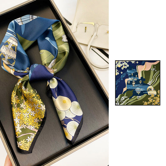 inRealSilk Blue 66cm*66cm 100% Silk Small Square Scarf Small Neckerchief with Suit