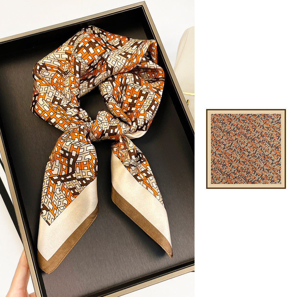 inRealSilk ZS7010-Orange H 66cm*66cm 100% Silk Small Square Scarf Small Neckerchief with Suit