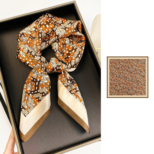 inRealSilk ZS7010-Orange H 66cm*66cm 100% Silk Small Square Scarf Small Neckerchief with Suit