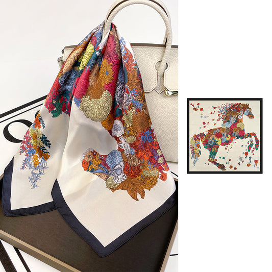inRealSilk ZS7010-Flower Horse 66cm*66cm 100% Silk Small Square Scarf Small Neckerchief with Suit