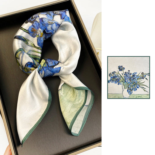 inRealSilk ZS7010-Iris 66cm*66cm 100% Silk Small Square Scarf Small Neckerchief with Suit