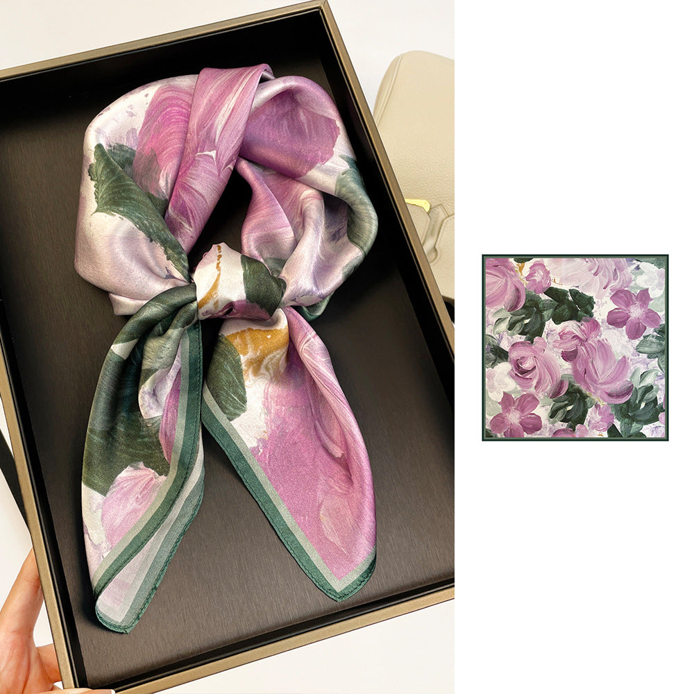 inRealSilk ZS7010-Purple Flower 66cm*66cm 100% Silk Small Square Scarf Small Neckerchief with Suit