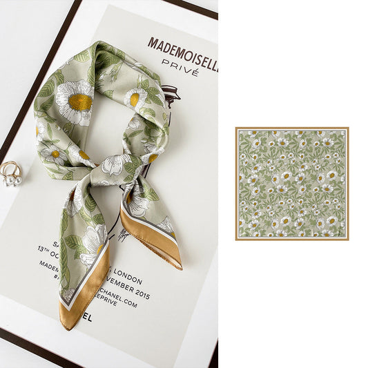 inRealSilk ZS7013-Flowers 66cm*66cm 100% Silk Small Square Scarf Small Neckerchief with Suit