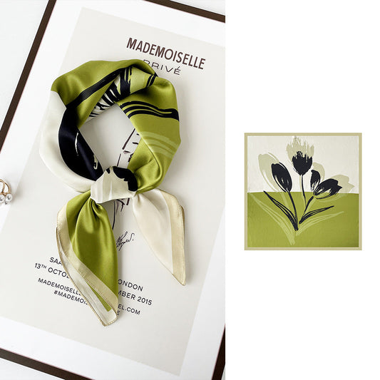 inRealSilk ZS7013-Green 66cm*66cm 100% Silk Small Square Scarf Small Neckerchief with Suit