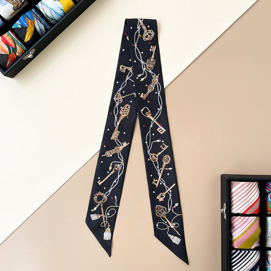 inRealSilk Twilly 18mm High Quality Black Farpoint Key 86cm*5cm 100% Silk (Mulberry Silk) Hair Bands&Bags Ribbons&Neckband