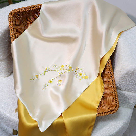 inRealSilk Ragged-Tender Yellow 35cm*155cm 100% Silk Long Scarf Fine Hand Embroidery Double Layer 16mm