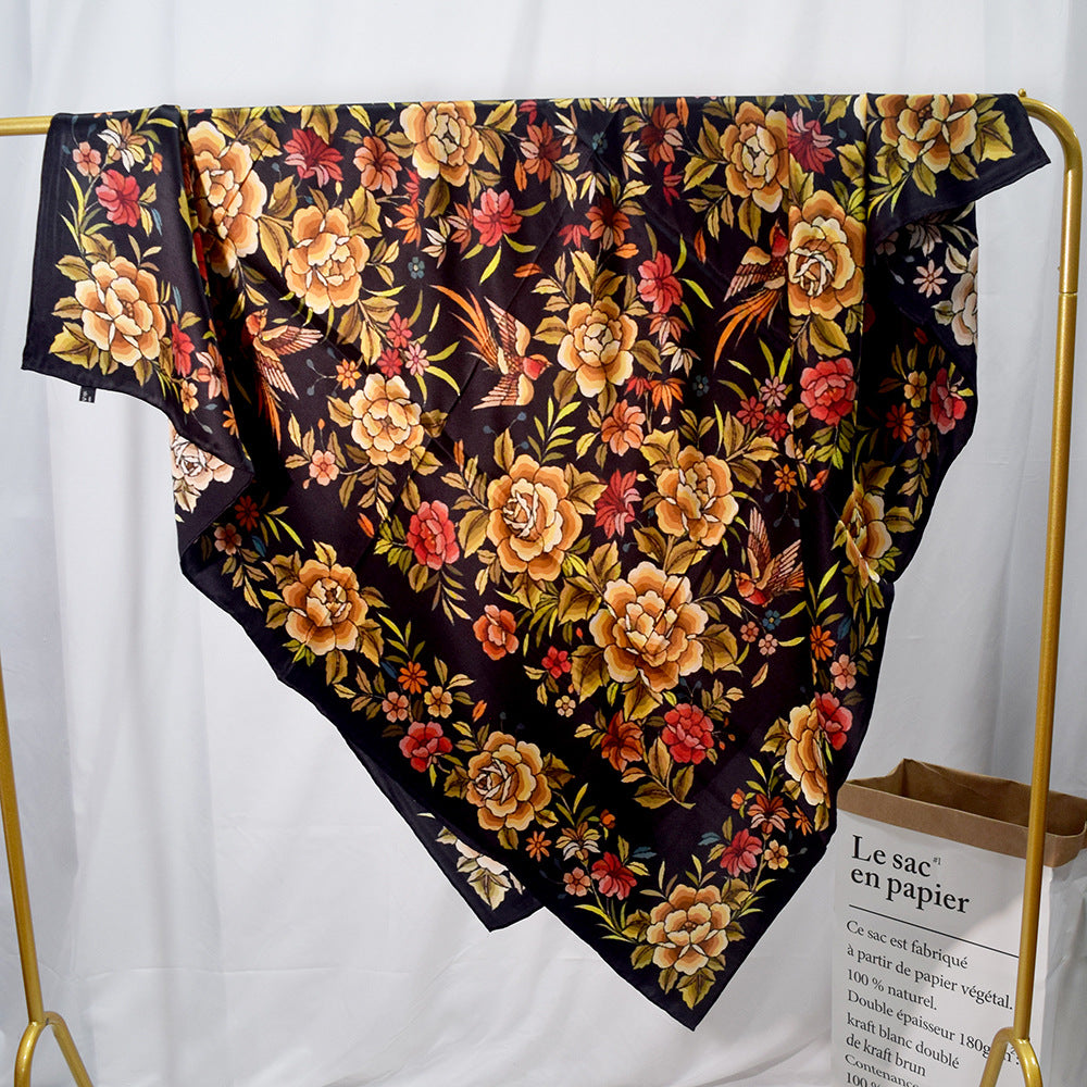 inRealSilk Flowers Bloom 135cm*135cm A Large Square 100% Silk Scarves