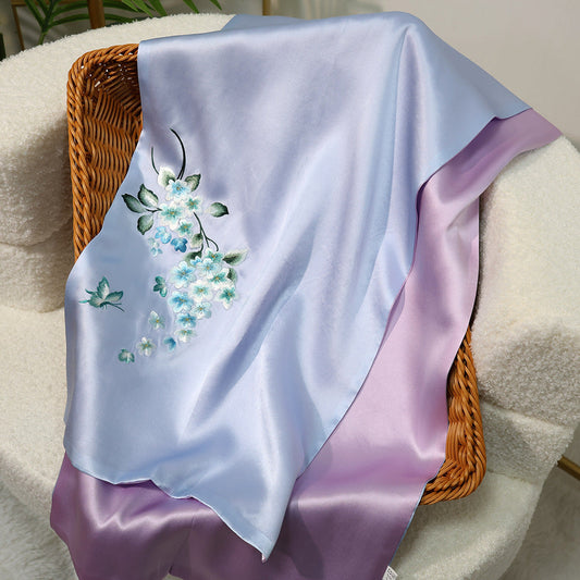 inRealSilk Graceful-Blue Purple 35cm*155cm 100% Silk Long Scarf Fine Hand Embroidery Double Layer 16mm