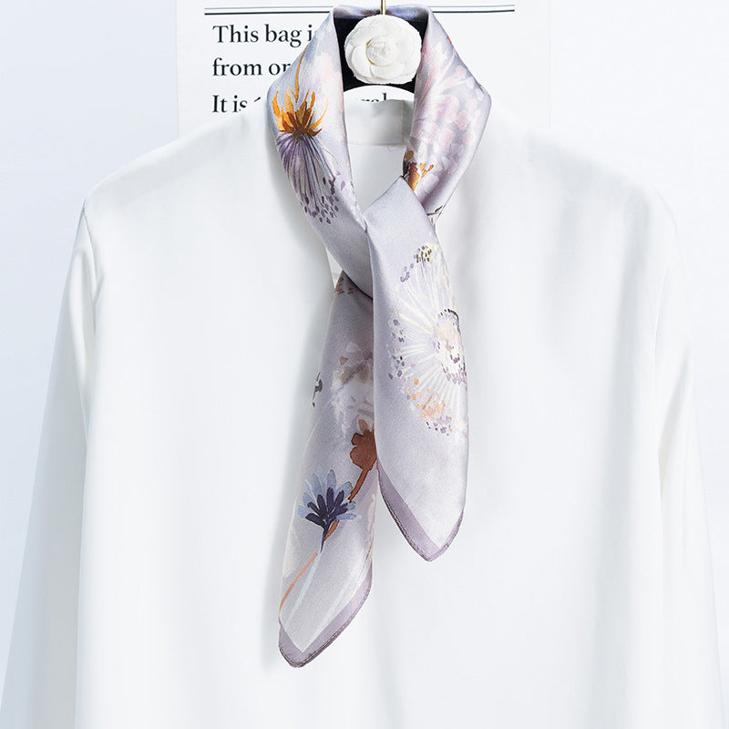 inRealSilk Dandelion Floss Purple 70cm*70cm 100% Silk Small Square Scarf Fashion Commuting Style