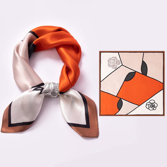 inRealSilk Rose Life Orange 65cm*65cm 100% Silk Small Square Scarf Small Neckerchief with Suit