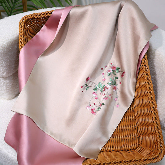 inRealSilk Elegant - Champagne Pink 35cm*155cm 100% Silk Long Scarf Fine Hand Embroidery Double Layer 16mm